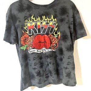 KISS DETROIT ROCK CITY Big Lips Camo Blk Gray Rock and Roll Band t Shirt XL